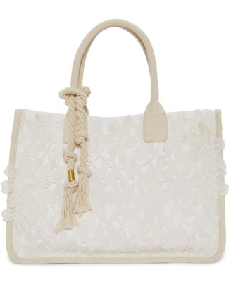 Vince Camuto Orla Crocheted Tote in Cream / floral handbag