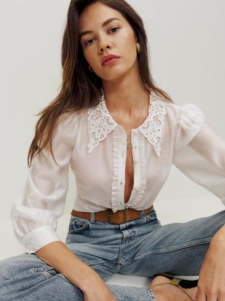 Reformation Indy Top in White ~ lace collared tops