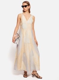 JIGSAW Abstract Silk Linen Gauze Dress in Blue / sleeveless summer occasion dresses