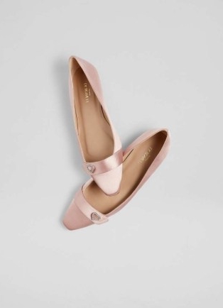L.K. BENNETT Amore Pink Heart Square Toe Flat ~ luxe satin crystal heart embellished ballerina flats