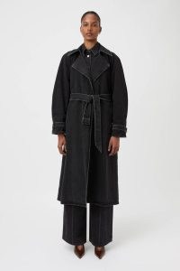 CAMILLA AND MARC Bea Denim Trench Coat in Soft Black ~ women’s designer longline coats ~ oversized casual outerwear