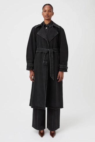 CAMILLA AND MARC Bea Denim Trench Coat in Soft Black ~ women’s designer longline coats ~ oversized casual outerwear