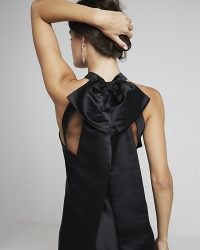 RIVER ISLAND Black Satin Bow Detail Slip Mini Dress – silky sleeveless party dresses