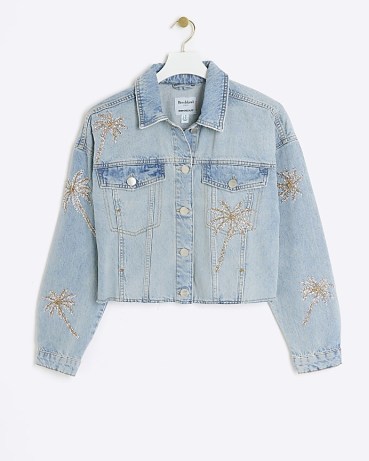 RIVER ISLAND Blue Sequin Embellished Denim Jacket ~ women’s sequinned jackets