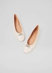 L.K. BENNETT Brielle Ecru Twist Trim Ballerina Flats ~ luxe leather off white ballerinas ~ luxury flat shoes