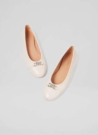 L.K. BENNETT Brielle Ecru Twist Trim Ballerina Flats ~ luxe leather off white ballerinas ~ luxury flat shoes