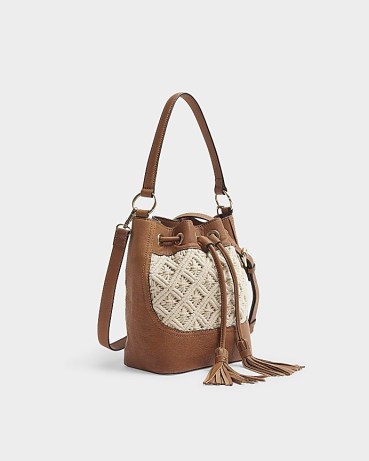 RIVER ISLAND Brown Leather Macrame Cross Body Bag ~ boho bags ~ bohemian style crossbody