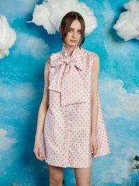 sister jane WILD HEARTS Canter Jacquard Bow Dress in Salmon Pink – sleeveless heart print oversized neck tie dresses – pussybow fashion