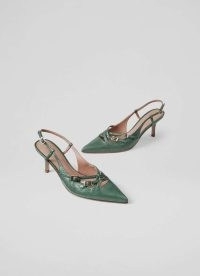 Caprice Jade Multi Strap Open Court Shoes ~ chic strappy retro style courts ~ luxe green leather vintage inspired pointed slingbacks