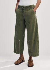 me and em Casual Crop Trouser in Light Khaki – womens green cropped zip detail trousers