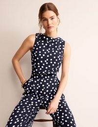 BODEN Clarissa Jumpsuit in Navy, Abstract Dot / chic blue and white spot print jumpsuits