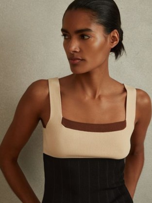 Reiss MAKI COLOURBLOCK SQUARE NECK VEST in NUDE/BLACK / sleeveless colour block summer top / women’s chic vests