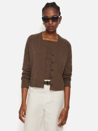 JIGSAW Cotton Luxe Cardigan in Brown ~ women’s V-neck button up cardigans