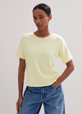 me and em Cotton Short Sleeve Sweatshirt Top in Fresh Lemon – yellow short sleeve crew neck tops – women’s summer tee