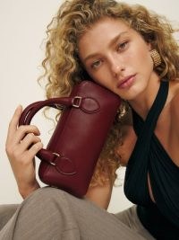 Reformation Patrizia Crossbody Bag in Cremisi ~ small dark red top handle bags ~ luxe leather handbag