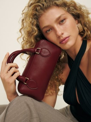 Reformation Patrizia Crossbody Bag in Cremisi ~ small dark red top handle bags ~ luxe leather handbag