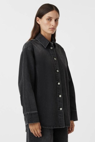 CAMILLA AND MARC Dalton Denim Shirt in Soft Black ~ women’s oversized curved dip hem shirts