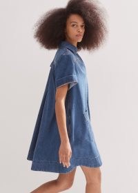 ME and EM Denim Swing Dress in Mid Blue Wash ~ relaxed short sleeve dresses