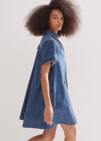 ME and EM Denim Swing Dress in Mid Blue Wash ~ relaxed short sleeve dresses