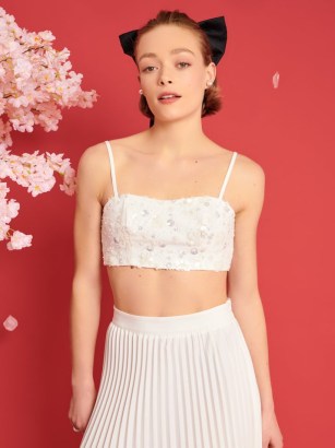 sister jane Carolina Embellished Bralette in Pearled Ivory – summer bralettes – strappy crop top