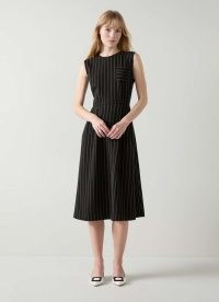 L.K. BENNETT Ellis Black & Ivory Pinstripe Sleeveless Dress ~ striped fit and flare dresses ~ women’s office workwear clothing