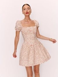 Marielle Dress in Fresa – short puff sleeve, floral print, fit and flare mini dresses