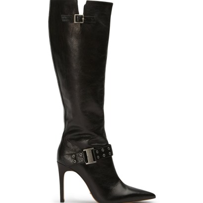TONY BIANCO Gia Black Vintage Calf Boots ~ buckled biker style knee high boot