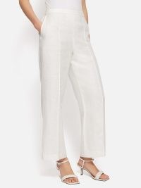 JIGSAW Irish Linen Herringbone Palazzo in White / women’s chic summer trousers