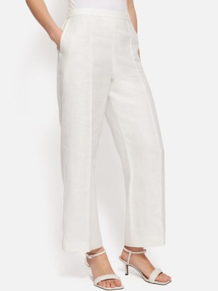 JIGSAW Irish Linen Herringbone Palazzo in White / women’s chic summer trousers