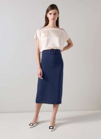 L.K. BENNETT Klaudia Spring Navy Belted Dart Detail Skirt ~ chic blue pencil skirts
