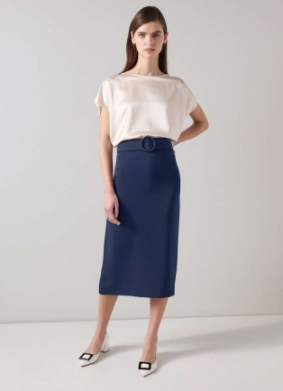 L.K. BENNETT Klaudia Spring Navy Belted Dart Detail Skirt ~ chic blue pencil skirts