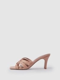 REISS HARRIET LEATHER KNOT DETAIL MULES in BLUSH ~ pink strappy square toe mule sandals