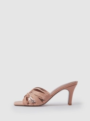 REISS HARRIET LEATHER KNOT DETAIL MULES in BLUSH ~ pink strappy square toe mule sandals