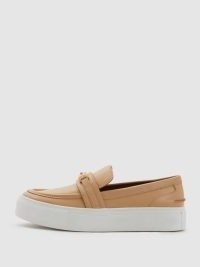 Reiss ADELINA LEATHER LOAFER TRAINERS in NEUTRAL | womens sports luxe shoes | chic slip on trainer | women’s chunky loafers