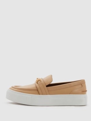 Reiss ADELINA LEATHER LOAFER TRAINERS in NEUTRAL | womens sports luxe shoes | chic slip on trainer | women’s chunky loafers