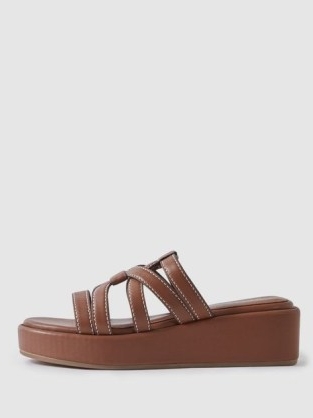 REISS NAYA LEATHER STRAPPY PLATFORM SANDALS in TAN ~ women’s casual summer platforms