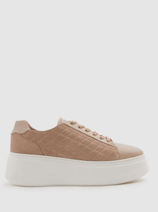 Reiss CASSIDY LEATHER SUEDE LATTICE TRAINERS in BLUSH | womens sports luxe trainer | women’s sporty platform lace up shoes