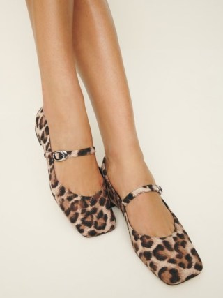 Reformation Melissa Mary Jane Flat in Leopard Crepe | square toe animal print Mary Janes | glamorous flats