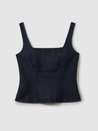 Reiss MIRABELLE LINEN CORSET VEST in NAVY / dark blue sleeveless fitted top