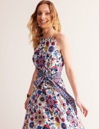 Boden Linen Maxi Halter Dress in Ivory, Botanic Sprig / sleeveless floral tie waist summer dresses
