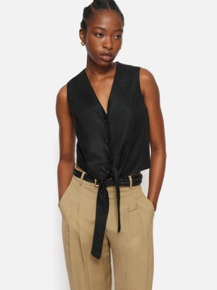 JIGSAW Linen Tie Front Waistcoat in Black ~ women’s waistcoats