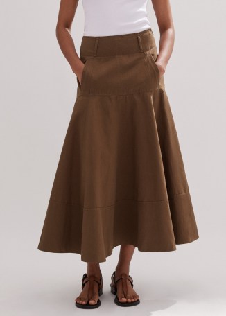 ME and EM Linen-Blend A-Line Skirt in Faded Tobacco ~ brown summer fit and flare skirts