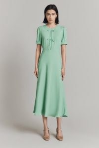 GHOST LONDON Louisa Satin Back Crepe Midi Dress in Green | vintage style dresses | retro inspired clothing