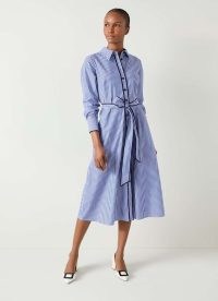 L.K. BENNETT Lucan Blue & White Striped Cotton Shirt Dress ~ chic collared tie waist midi dresses