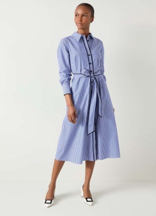 L.K. BENNETT Lucan Blue & White Striped Cotton Shirt Dress ~ chic collared tie waist midi dresses