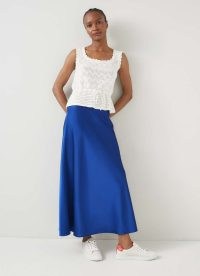 L.K. BENNETT Lucan Mazarine Blue Bias Satin Maxi Skirt / long length silky slip skirts