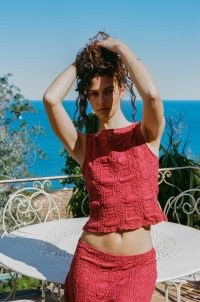 With Jéan Maeve Top in Red ~ sleeveless embroidered tops