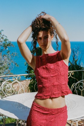 With Jéan Maeve Top in Red ~ sleeveless embroidered tops