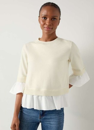 L.K. BENNETT Maisie Ivory & White Poplin Frill Trim Jumper ~ feminine jumpers ~ casual luxe clothing