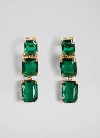 L.K. BENNETT Marcie Green Square Drop Earrings ~ glamorous fashion statement drops ~ chic cocktail / party jewellery